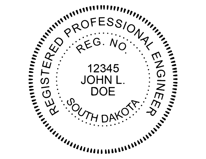 South Dakota professional engineer rubber stamp. Laser engraved for crisp and clean impression. Self-inking, pre-inked or traditional.