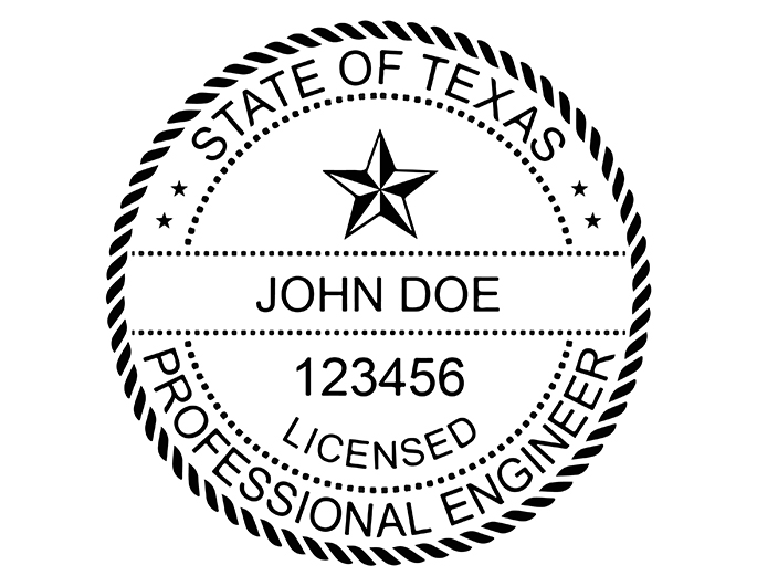 Texas professional engineer rubber stamp. Laser engraved for crisp and clean impression. Self-inking, pre-inked or traditional.