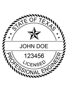 Texas professional engineer rubber stamp. Laser engraved for crisp and clean impression. Self-inking, pre-inked or traditional.