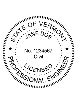 Vermont professional engineer rubber stamp. Laser engraved for crisp and clean impression. Self-inking, pre-inked or traditional.