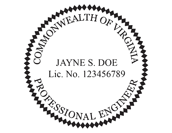 Virginia professional engineer rubber stamp. Laser engraved for crisp and clean impression. Self-inking, pre-inked or traditional.