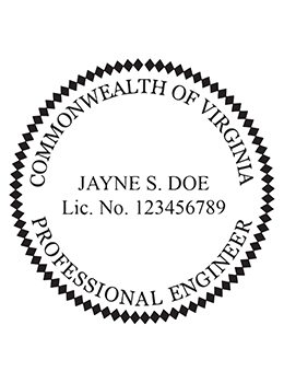 Virginia professional engineer rubber stamp. Laser engraved for crisp and clean impression. Self-inking, pre-inked or traditional.