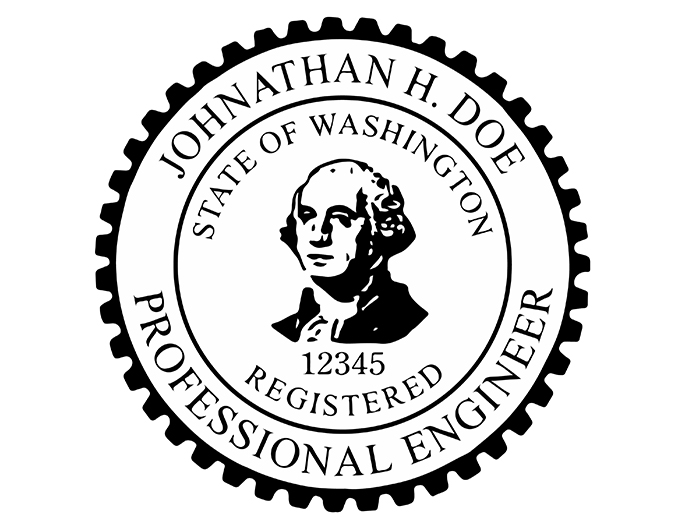 Washington professional engineer rubber stamp. Laser engraved for crisp and clean impression. Self-inking, pre-inked or traditional.