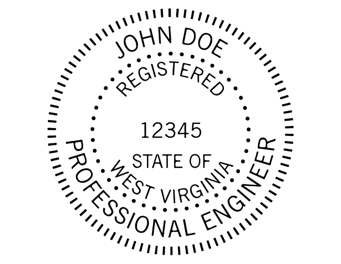 West Virginia professional engineer rubber stamp. Laser engraved for crisp and clean impression. Self-inking, pre-inked or traditional.