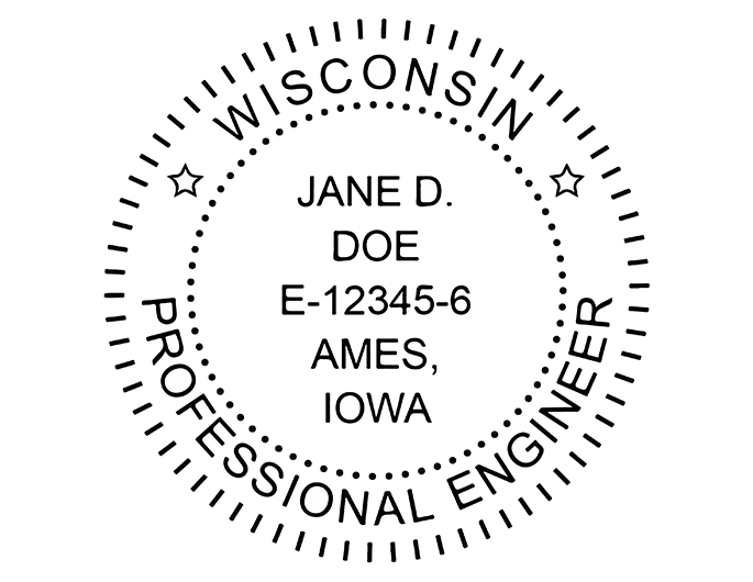 Wisconsin professional engineer rubber stamp. Laser engraved for crisp and clean impression. Self-inking, pre-inked or traditional.