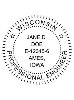 Wisconsin professional engineer rubber stamp. Laser engraved for crisp and clean impression. Self-inking, pre-inked or traditional.