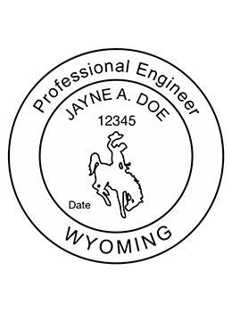 Wyoming professional engineer rubber stamp. Laser engraved for crisp and clean impression. Self-inking, pre-inked or traditional.