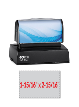 The EOS 112 stamp is a pre-inked stamp made for use on porous surfaces such as regular paper. Impression Area: 1-15/16" x 2-15/16".