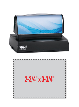 The EOS 120 stamp is a pre-inked stamp made for use on porous surfaces such as regular paper. Impression Area: 2-3/4" x 3-3/4".