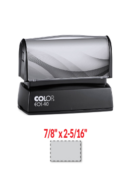 The EOS 40 stamp is a pre-inked stamp made for use on a non-porous surface such as plastic or metal. Impression Area: 7/8" x 2-5/16"