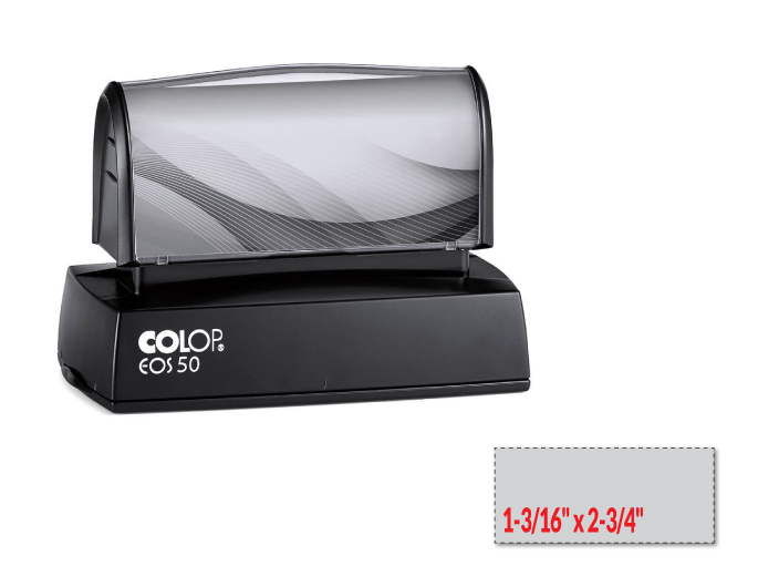 The EOS 50 is a pre-inked stamp made for use on a non-porous surface such as plastic or metal. Impression Area: 1-3/16" x 2-3/4"