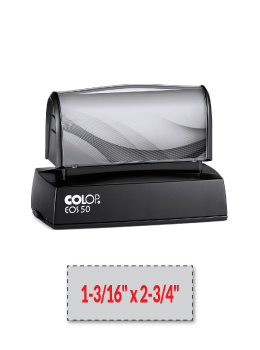 The EOS 50 stamp is a pre-inked stamp made for use on porous surfaces such as regular paper. Impression Area: 1-3/16" x 2-3/4".