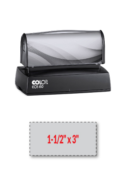 The EOS 60 stamp is a pre-inked stamp made for use on a non-porous surface such as plastic or metal. Impression Area: 1-1/2" x 3"