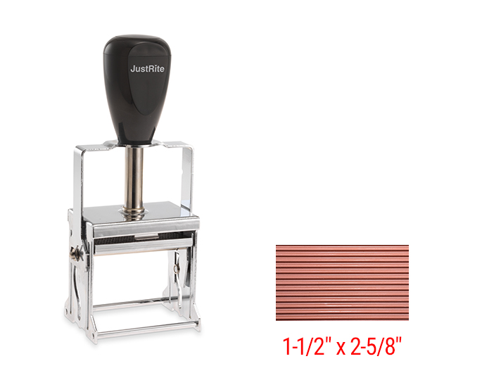 1-1/2" x 2-5/8" RibType self-inking stamp. Heavy duty JustRite stamp with RibType backing.  11 ribs on stamp.