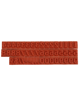 RIBtype FA12  number set.  This set of RIBtype characters comes with 49 total pieces.  2 ribs on the back of numbers and special characters.  Characters are 3/16" tall which is equivalent to 18pt font size.