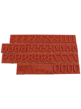 RIBtype FA14  number set.  This set of RIBtype characters comes with 49 total pieces.  3 ribs on the back of numbers and special characters.  Characters are 5/16" tall which is equivalent to 30pt font size.