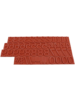 RIBtype FA17  number set.  This set of RIBtype characters comes with 49 total pieces.  4 ribs on the back of numbers and special characters.  Characters are 5/8" tall which is equivalent to 64pt font size.