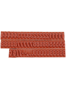 RIBtype FU72 bold number set.  This set of RIBtype characters comes with 49 total pieces.  2 ribs on the back of numbers and special characters.  Characters are 3/16" tall which is equivalent to 18pt font size.