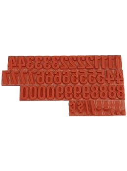 RIBtype FU75 bold number set.  This set of RIBtype characters comes with 49 total pieces.  3 ribs on the back of numbers and special characters.  Characters are 3/8" tall which is equivalent to 36pt font size.