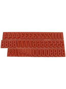 RIBtype FU76 bold number set.  This set of RIBtype characters comes with 59 total pieces.  4 ribs on the back of numbers and special characters.  Characters are 1/2" tall which is equivalent to 14pt font size.