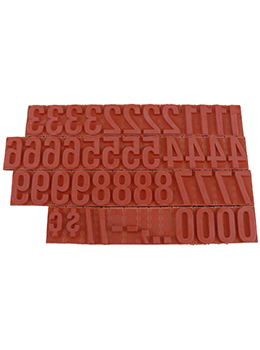 RIBtype FU77 bold number set.  This set of RIBtype characters comes with 49 total pieces.  4 ribs on the back of numbers and special characters.  Characters are 5/8" tall which is equivalent to 64pt font size.