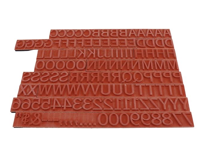 TA15-1/2 RIBtype letter / number set.  This set of RIBtype characters comes with 136 total pieces.  4 ribs on the back of characters and numbers.  Characters are 7/16" tall which is equivalent to 42pt font size.