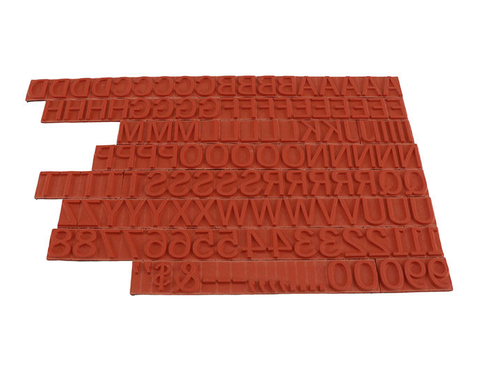 TA16 RIBtype letter / number set.  This set of RIBtype characters comes with 136 total pieces.  4 ribs on the back of characters and numbers.  Characters are 1/2" tall which is equivalent to 48pt font size.