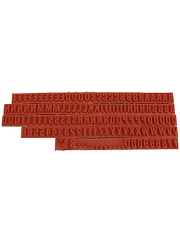 TU72 RIBtype bold letter / number set.  This set of RIBtype characters comes with 136 total pieces.  2 ribs on the back of characters and numbers.  Characters are 3/16" tall which is equivalent to 18pt font size.