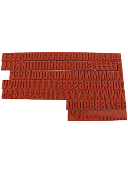 TU75 RIBtype bold letter / number set.  This set of RIBtype characters comes with 136 total pieces.  3 ribs on the back of characters and numbers.  Characters are 3/8" tall which is equivalent to 36pt font size.