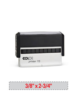 The 2000 Plus Printer 15 self-inking stamp is a 3/8" x 2-3/4" self-inking stamp.  Available in 5 ink colors with a laser engraved rubber die.