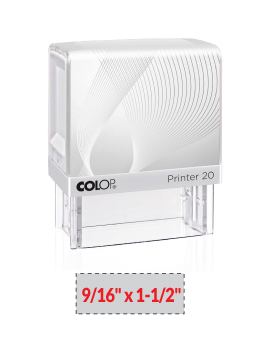 The 2000 Plus Printer 20 self-inking stamp is a 9/16" x 1-1/2" self-inking stamp.  Available in 5 ink colors with a laser engraved rubber die.