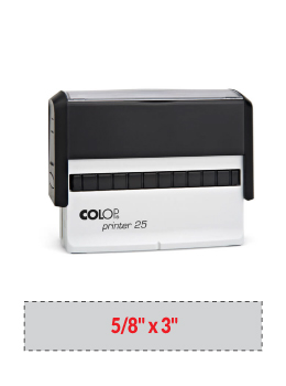 The 2000 Plus Printer 25 self-inking stamp is a 5/8" x 3" self-inking stamp.  Available in 5 ink colors with a laser engraved rubber die.