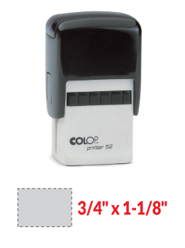 The 2000 Plus Printer 52 self-inking stamp is a 3/4" x 1-1/8" self-inking stamp.  Available in 5 ink colors with a laser engraved rubber die.