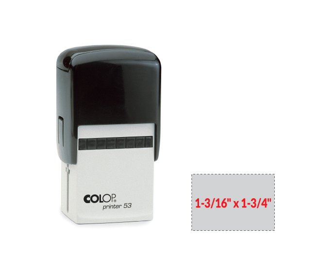 The 2000 Plus Printer 53 self-inking stamp is a 1-3/16" x 1-3/4" self-inking stamp.  Available in 5 ink colors with a laser engraved rubber die.