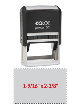 The 2000 Plus Printer 55 self-inking stamp is a 1-9/16" x 2-3/8" self-inking stamp.  Available in 5 ink colors with a laser engraved rubber die.