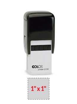 The 2000 Plus Printer Q24 self-inking stamp is a 1" x 1" self-inking stamp.  Available in 5 ink colors with a laser engraved rubber die.