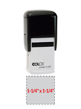 The 2000 Plus Printer Q30 self-inking stamp is a 1-1/4" x 1-1/4" self-inking stamp.  Available in 5 ink colors with a laser engraved rubber die.