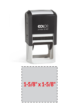 The 2000 Plus Printer Q43 self-inking stamp is a 1-5/8" x 1-5/8" self-inking stamp.  Available in 5 ink colors with a laser engraved rubber die.