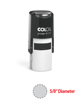 The 2000 Plus Printer R17 self-inking stamp is a 5/8" Diameter self-inking stamp.  Available in 5 ink colors with a laser engraved rubber die.