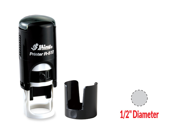 The Shiny R-512 is a small self-inking round stamp. This stamp is perfect inspection stamp or punch card stamp.