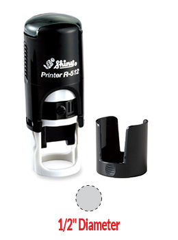 The Shiny R-512 is a small self-inking round stamp. This stamp is perfect inspection stamp or punch card stamp.
