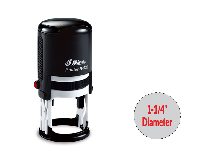 Shiny R-532 round self-inking stamp. Comes with thousands of initial impressions. This stamp is re-inkable, choose from many ink colors.