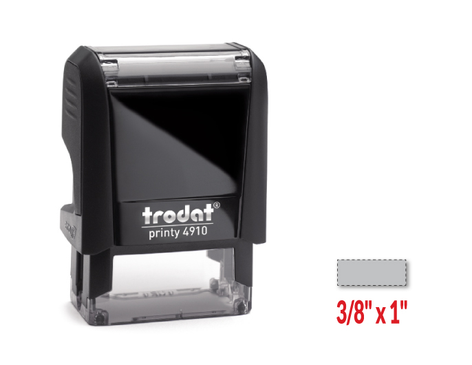 The Trodat 4910 is a plastic self-inking stamp.  Available in many ink colors and can have up to 2 lines of copy.