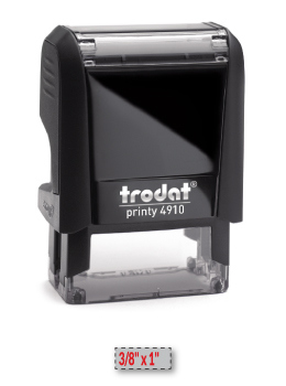 The Trodat 4910 is a plastic self-inking stamp.  Available in many ink colors and can have up to 2 lines of copy.
