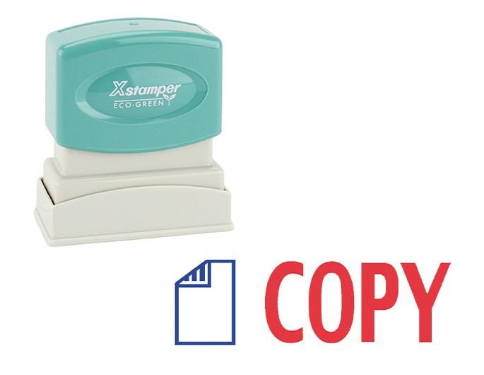 Xstamper #2022 two-color stock stamp. Comes in blue & red ink. Impression size: 1/2" x 1-5/8". Stamp is re-inkable. Thousands of initial impressions.