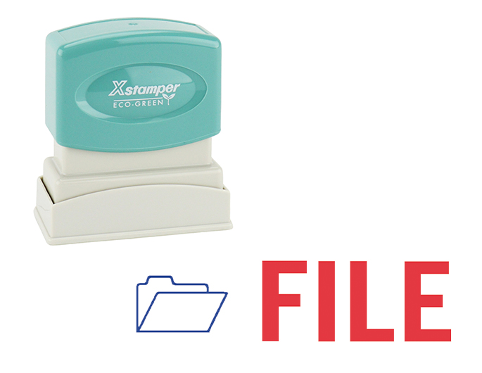 Xstamper #2028 two-color stock stamp. Comes in blue & red ink. Impression size: 1/2" x 1-5/8". Stamp is re-inkable. Thousands of initial impressions.