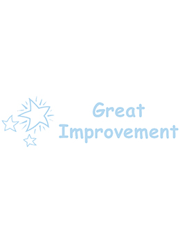 Xstamper #35162 Great Improvement Teacher Stamp.  Pre-Inked stamp with blue ink.  Thousands of impressions.  Re-Inkable.  Size:  1/2" x 1 5/8"