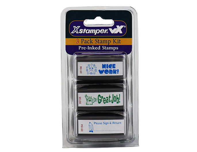 Xstamper #35205 3 Pack of Teacher Stamps.  Stamps Great Job!, Nice Work! and Please Sign & Return.  Save by buying a 3-pack of Teacher Stamps!