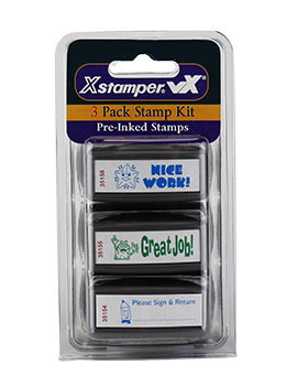 Xstamper #35205 3 Pack of Teacher Stamps.  Stamps Great Job!, Nice Work! and Please Sign & Return.  Save by buying a 3-pack of Teacher Stamps!
