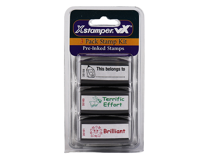 Xstamper #35207 3 Pack of Teacher Stamps.  Stamps include This Belongs To.., Terrific Effort and Brilliant.  Save by buying a 3-pack of Teacher Stamps!